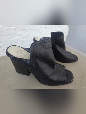 1.State Black Leather Open-Toe Block Heel Mules